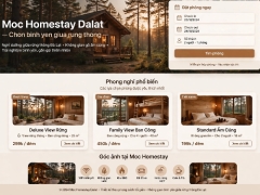 Mộc Homestay - Template Landing Page Homestay Đà Lạt View Đồi Thông Gỗ Ấm