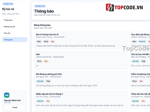 Code quản lý,quản lý,quản lý ký túc xá