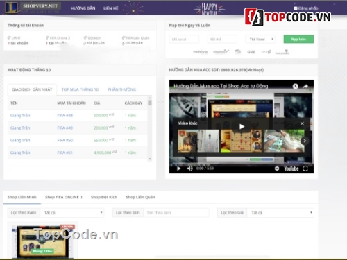 Code shop bán acc,code shop tự động,code shop liên quân mobile,shop fifa online 3,code shop fifa online 4,code web bán acc liên minh