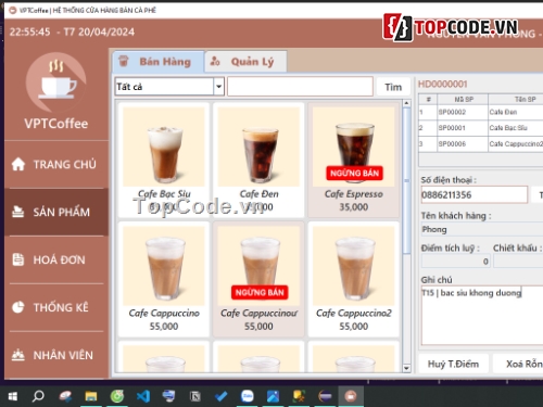 Cafe,Java swing,GIao diện đẹp,Quản lý