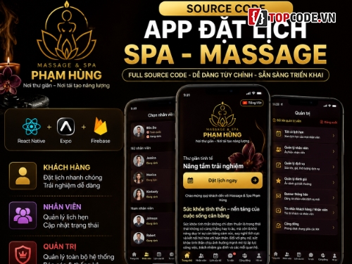 app đặt lịch,source code spa,app spa,quản lý spa,code app spa