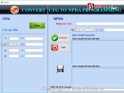 Chuyển từ CFG sang NPDA,Convert CFG to NPDA,chuyển đổi,ngôn ngữ phi ngữ cảnh,không đơn định