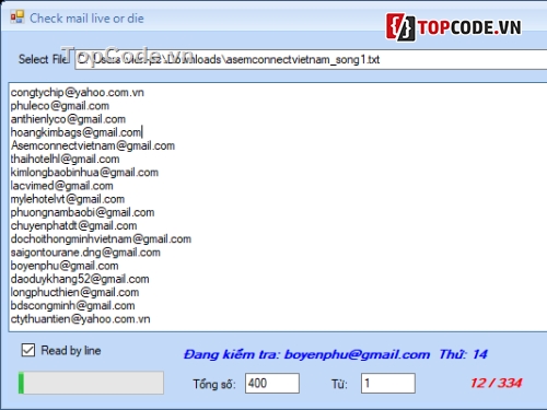 Email Verifier,lọc email sống chết,Chương trình kiểm tra mail,Code Email Verifier,code kiểm tra mail