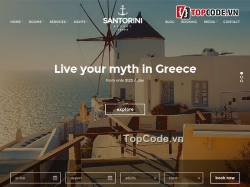 đặt phòng khách sạn,website resort,Theme Wordpress,santorini Theme WP,giao diện website khách sạn