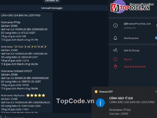 binance,telegram,vàng,code tỉ giá coin