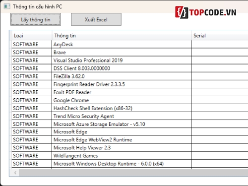 Tools C# lấy thông tin phần cứng,phần mềm trên PC,Tools C# lấy thông tin phần cứng phần mềm trên PC,Tools lấy thông tin thiết bị PC bằng C#