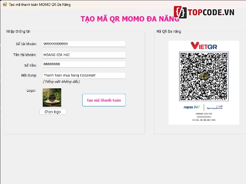 Tools tạo mã QR Momo đa năng C#,Tools tạo mã QR Ngân Hàng Momo đa năng,Tools tạo mã QR code đa năng C#,Phần mềm tạo mã QRcode đa năng