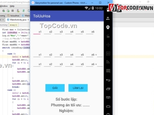 Ứng dụng android,Tối ưu hóa,quy hoạch tuyến tính,thuật toán đơn hình,code java,giải thuật toán đơn hình