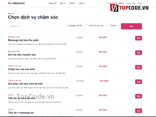 trung tâm,mẹ và bé,đặt lịch