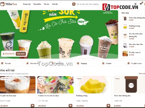 bán website,web bán sữa,web bán trà sữa