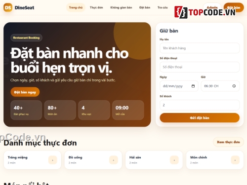 nhà hàng,Website đặt hàng,đặt bàn nhà hàng