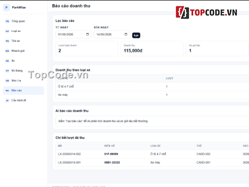 Website AI,quản lý gửi xe,bãi gửi xe thông minh