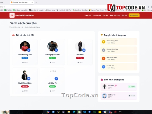 Website quản lý,Web bóng đá,quản lý bóng đá,NodeJS,VueJS