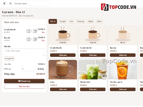 Website quản lý,Website php,quản lý cà phê