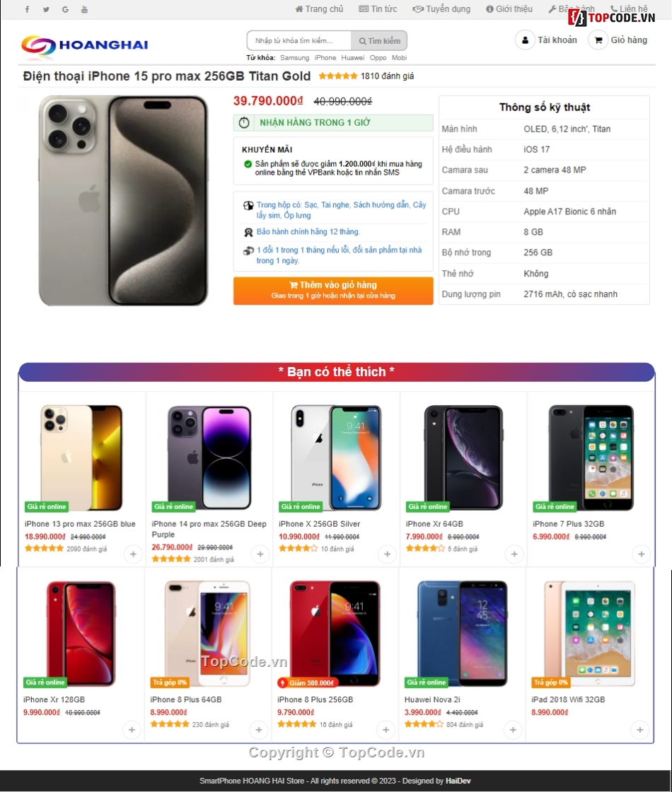Website bán điện thoại SmartPhone tích hợp giỏ hàng thanh toán, trang ...