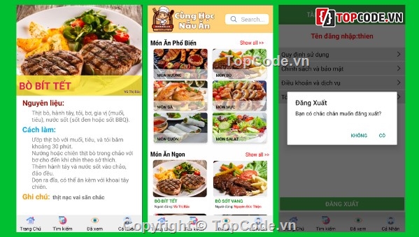 hướng dẫn nấu ăn,android,App,app android java sqlite,app android,app android java