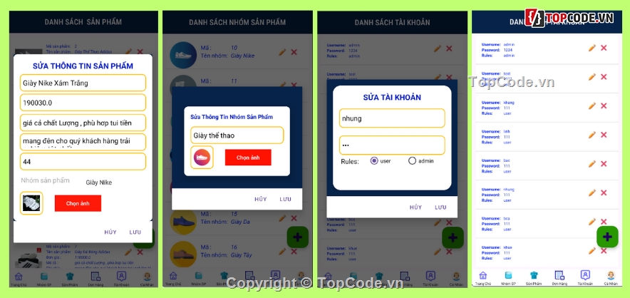 App bán hàng,App bán hàng android,bán giày,app bán giày