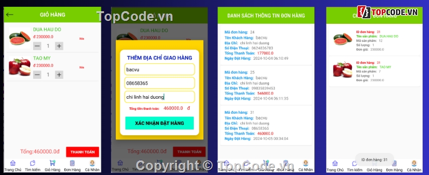 android,App bán hàng,App bán hàng android,App,giỏ hàng và thanh toán,đầy đủ chức năng