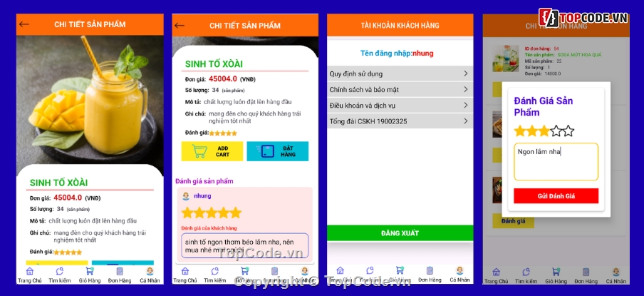 đồ án android,App,app đặt đồ ăn android,app bán hàng android