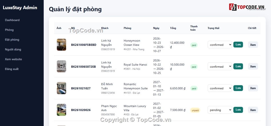 web khách sạn,Đồ án web PHP,PHP MVC,đặt phòng khách sạn,website đặt phòng khách sạn