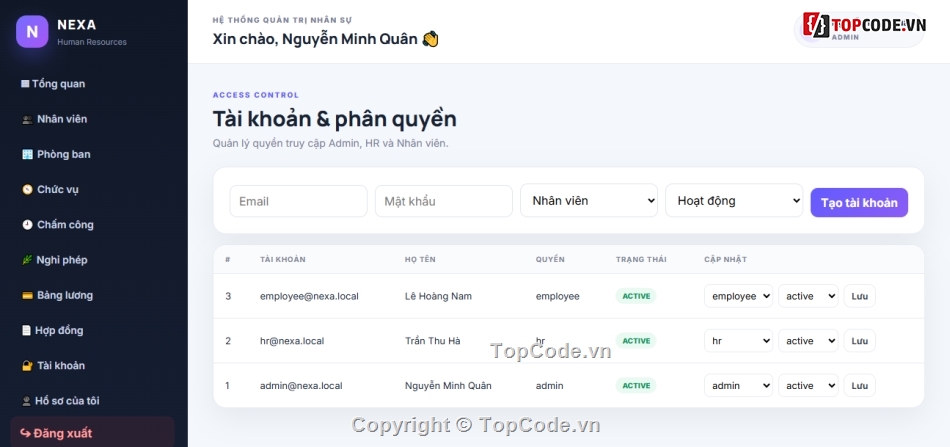 quản lý nhân sự,web quản lý,website quản lý nhân sự