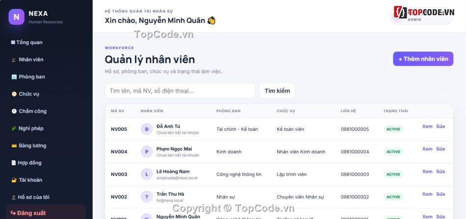 quản lý nhân sự,web quản lý,website quản lý nhân sự