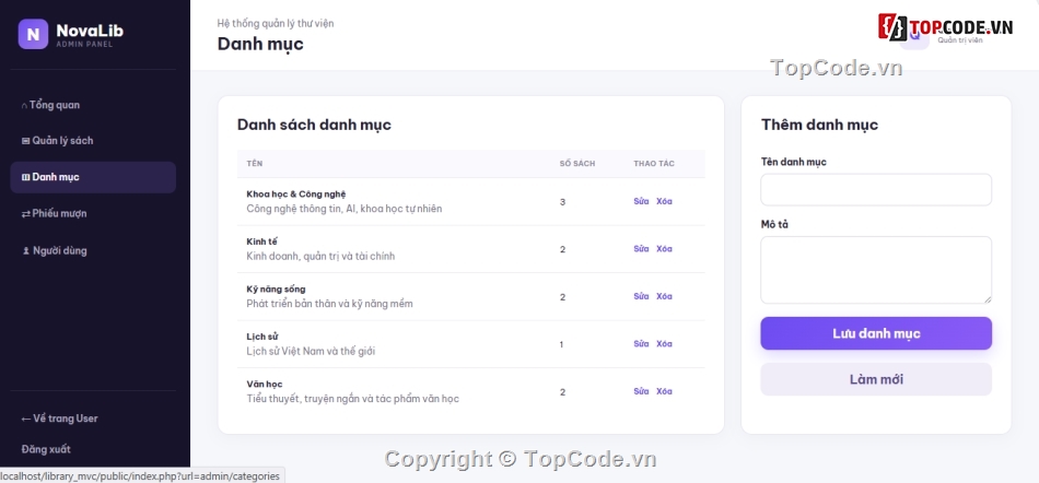 Quản lý thư viện,MVC,website,PHP MVC,web thư viện,đồ án website PHP