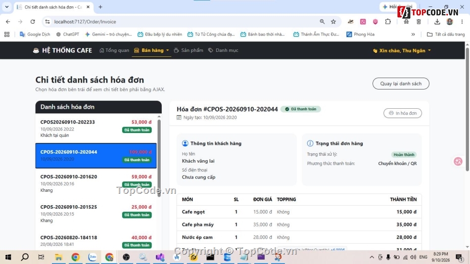 ASP.NET,MVC,Cafe,Website Quản lý Hệ thống,Website cafe