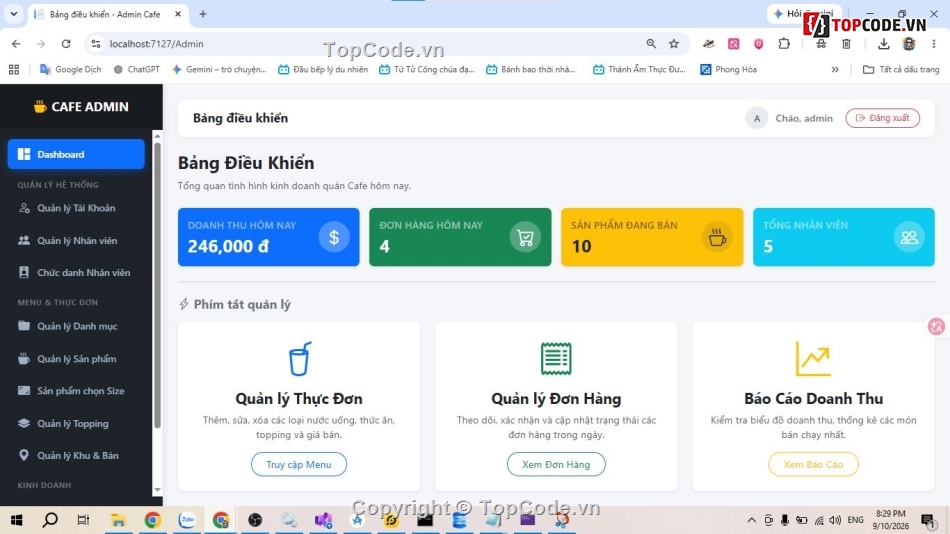 ASP.NET,MVC,Cafe,Website Quản lý Hệ thống,Website cafe