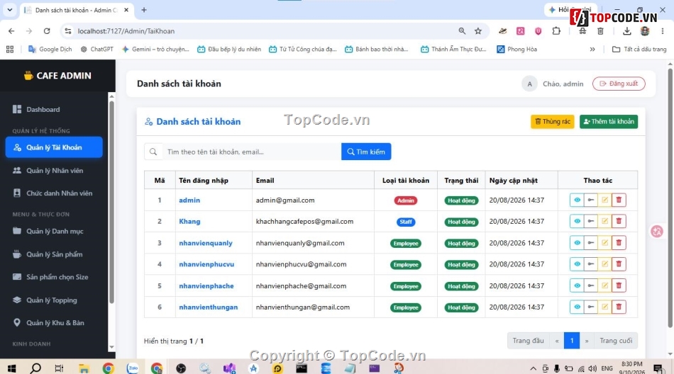 ASP.NET,MVC,Cafe,Website Quản lý Hệ thống,Website cafe