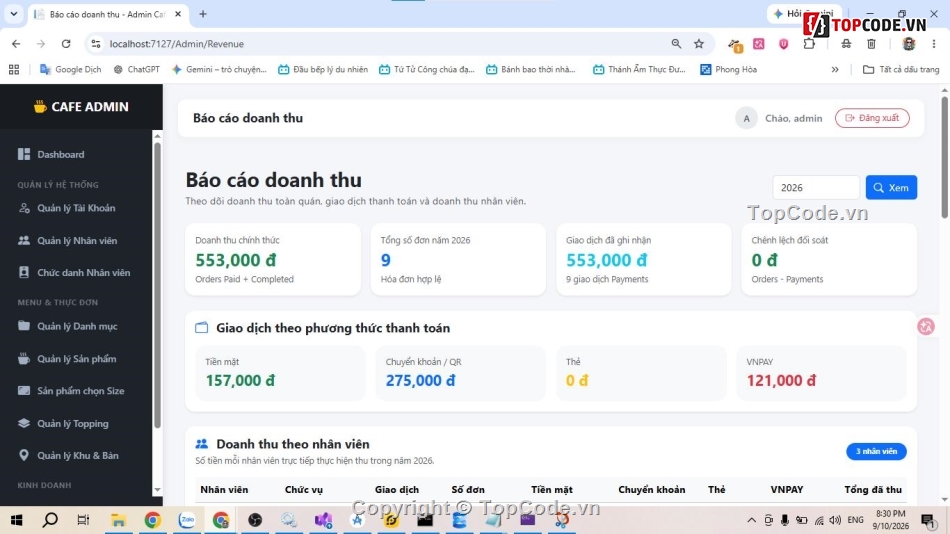 ASP.NET,MVC,Cafe,Website Quản lý Hệ thống,Website cafe