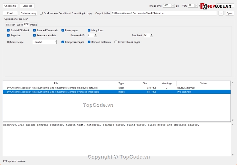 Kiểm tra tập tin,tối ưu hóa tập tin,ứng dụng Python,ứng dụng Windows,kiểm tra excel,công cụ ngoại tuyến