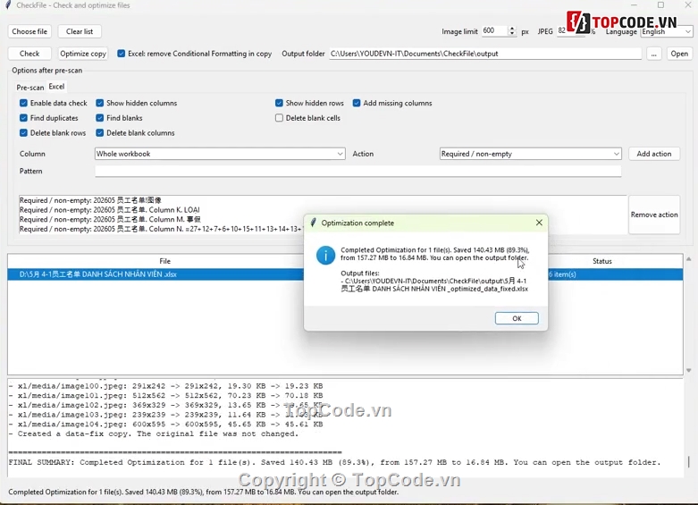Kiểm tra tập tin,tối ưu hóa tập tin,ứng dụng Python,ứng dụng Windows,kiểm tra excel,công cụ ngoại tuyến