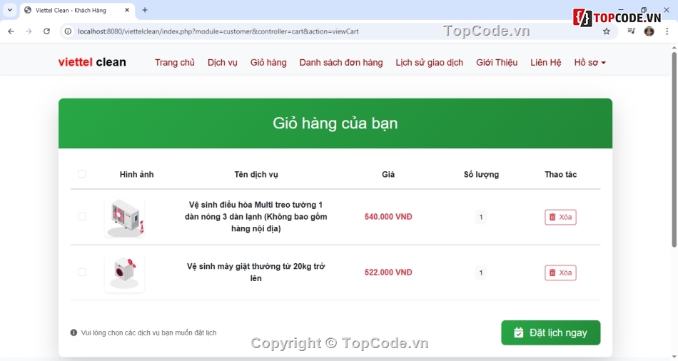 đặt lịch vệ sinh,web dịch vụ,web đặt lịch