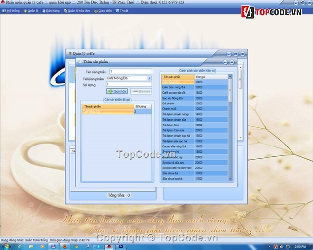 code quản lý cafe,code quan ly,quản lý quán ăn,quản lý coffe,quản lý cà phê