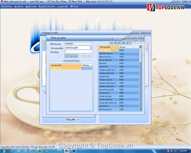 code quản lý cafe,code quan ly,quản lý quán ăn,quản lý coffe,quản lý cà phê