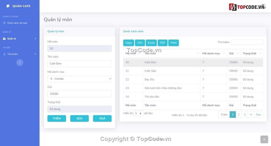 Quản lý quán cafe,Website quản lý quán cafe,Code PHP Website bán hàng,Code PHP Web bán hàng,Bán cafe,Bán trà sữa
