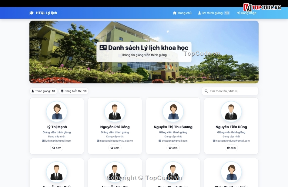 Quản lý giáo viên thỉnh giảng,Quản lý nhân viên,Code Quản lý hồ sơ giáo viên