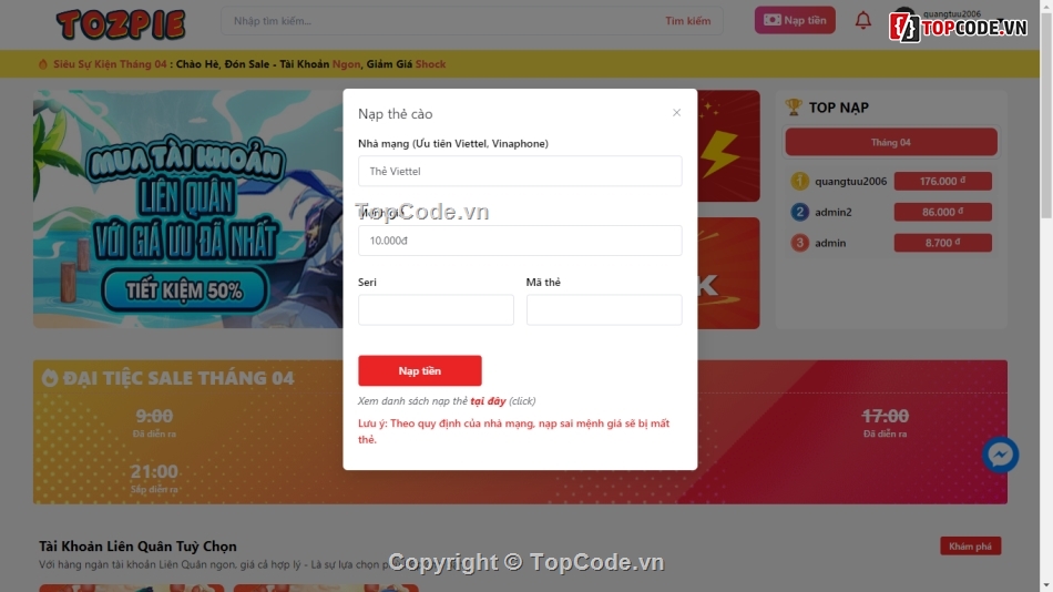 Code Shop Bán Acc lmht,Code Website Game,shopacc,shopfreefire,shoplienquan