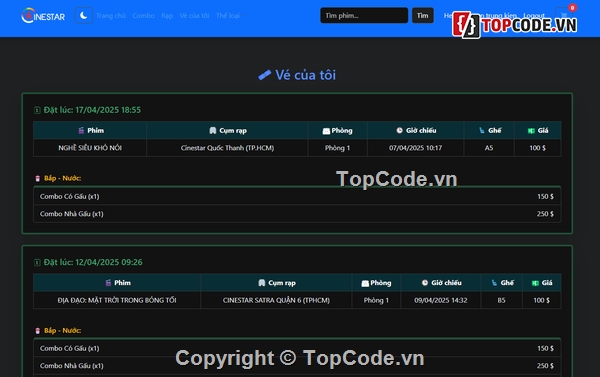 Code web,Web đặt vé xem phim,đặt vé xem phim