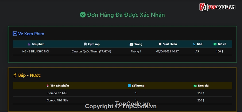 Code web,Web đặt vé xem phim,đặt vé xem phim