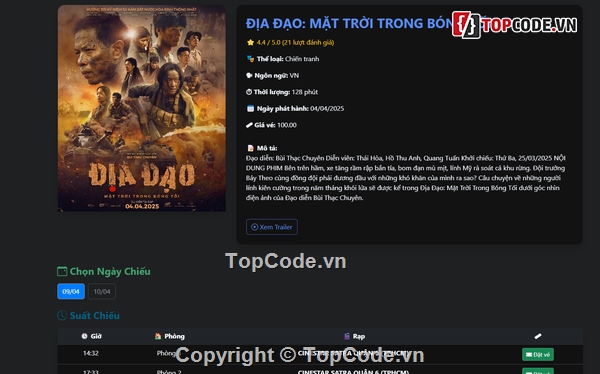 Code web,Web đặt vé xem phim,đặt vé xem phim