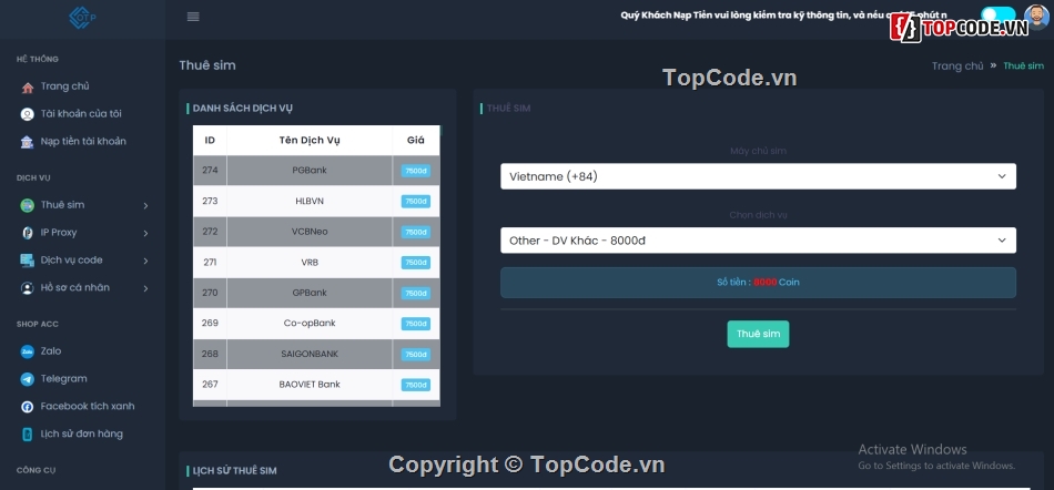 thuê sim,cho thuê sim,web thuê sim,source code web thuê sim