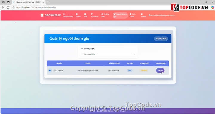 web sự kiện,Hệ thống quản lý sự kiên,Quản lý sự kiện