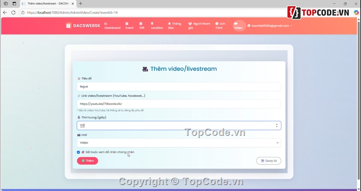 web sự kiện,Hệ thống quản lý sự kiên,Quản lý sự kiện
