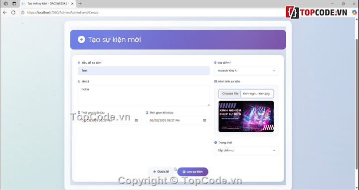 web sự kiện,Hệ thống quản lý sự kiên,Quản lý sự kiện
