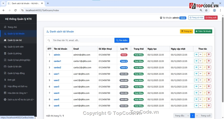 Quản lý ký túc xá,ASP.NET Core MVC,Đồ án tốt nghiệp,C#,Full source code,đồ án web asp.net