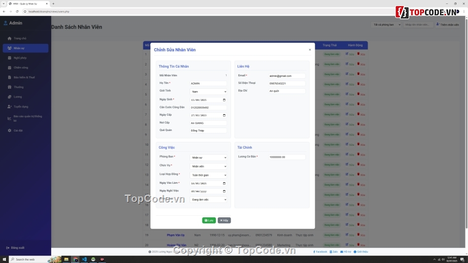 quản lý nhân sự,Đồ án quản lý nhân sự,Web quản lý nhân sự php mysql,đồ án quản lý nhân sự php mvc