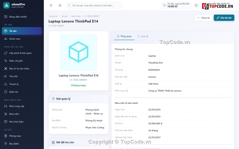 Quản Lý Đồ Dùng Thanh Lý,PHP và MySQL,Quản lý tài sản