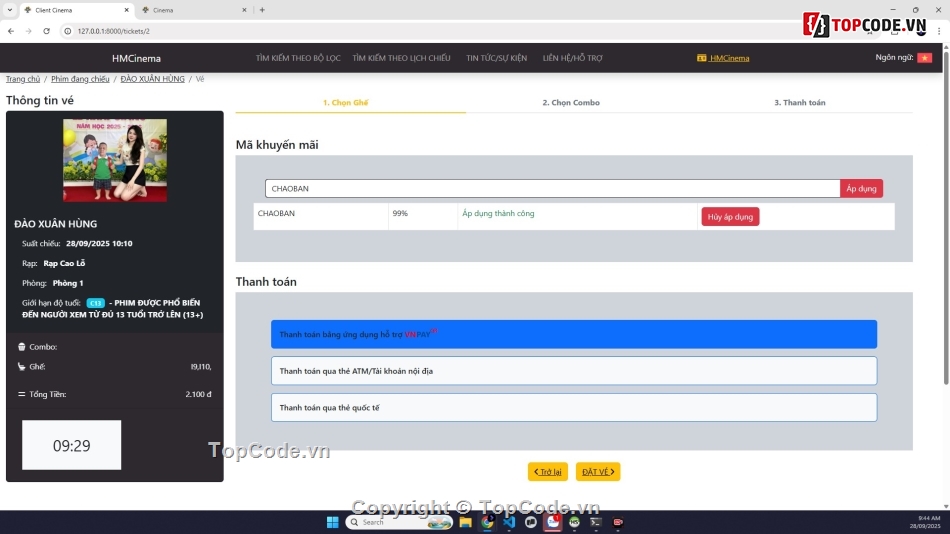 Đồ án bán vé xem phim,Đồ án web đặt vé xem phim php mysql,web đặt vé xem phim mvc,đồ án web đặt vé xem phim thanh toán vpnay